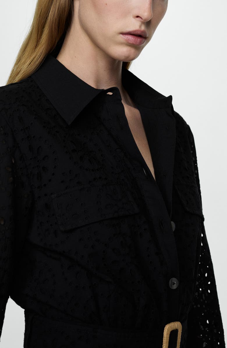 MANGO Swiss Embroidered Belted Long Sleeve Shirtdress, Alternate, color,