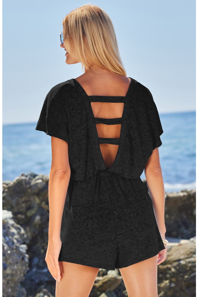 Beach Date Burnout Jersey Cover-Up Romper, Alternate, color, BLACK