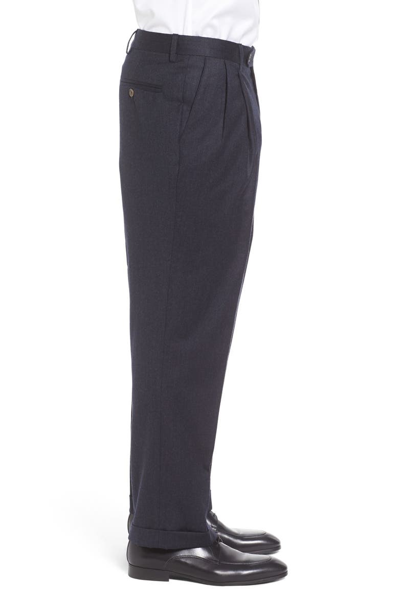 Lightweight Flannel Pleated Classic Fit Dress Trousers, Alternate, color, HEATHER NAVY