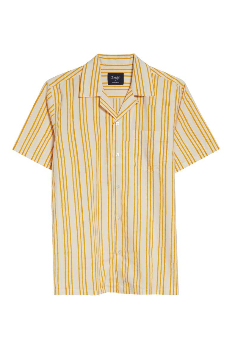 Print Triple Stripe Cotton Camp Shirt, Alternate, color, OFF WHITE/ YELLOW