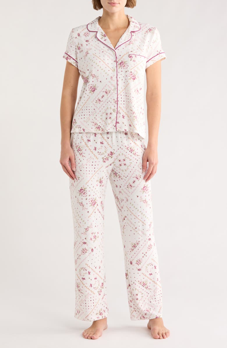 Laura Ashley Floral Dream Knit Pajamas, Main, color, Ivory Floral