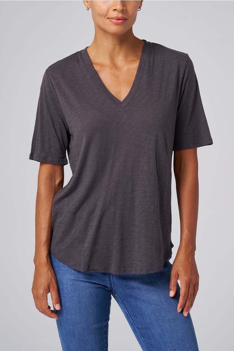 Slub Jersey V-Neck Elbow Sleeve Tee, Main, color, Carbon