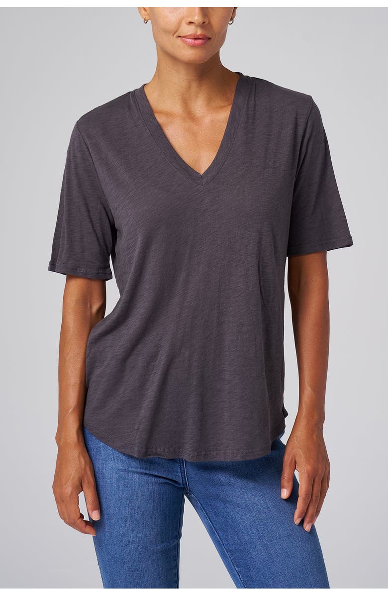 Franne Golde Slub Jersey V-Neck Elbow Sleeve Tee, Main, color, Carbon
