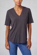 Franne Golde Slub Jersey V-Neck Elbow Sleeve Tee
