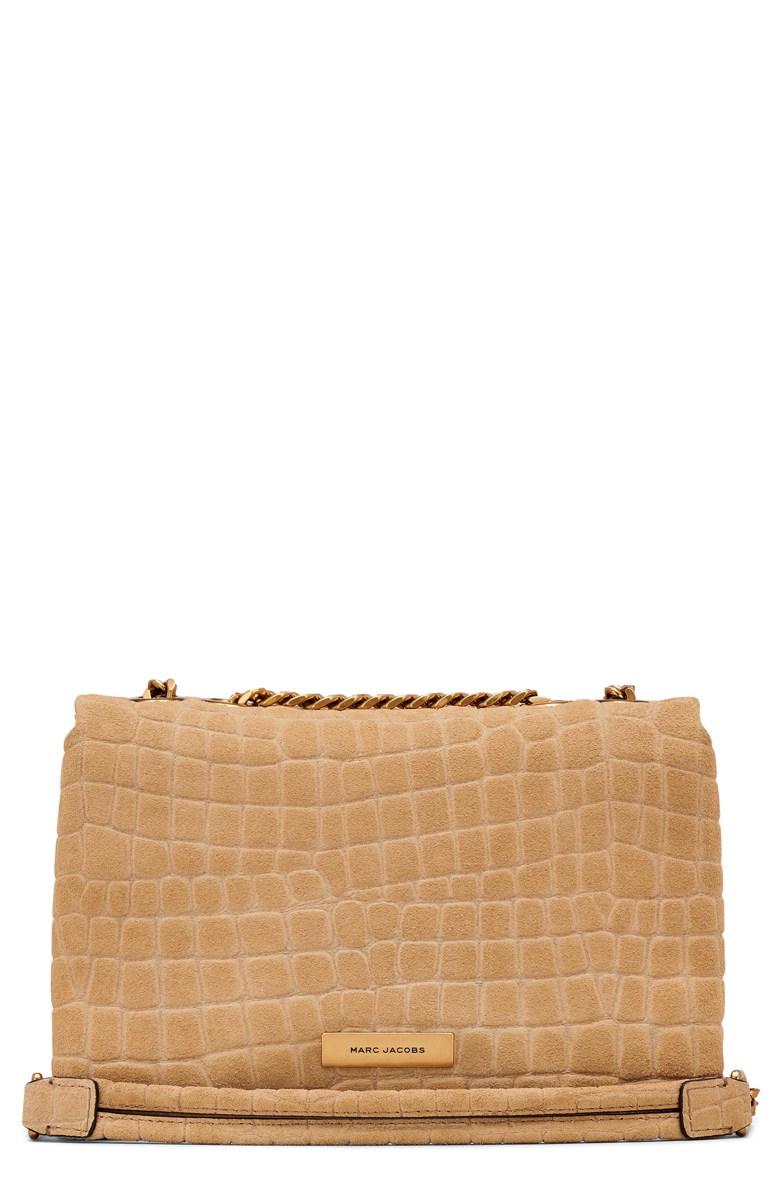 Marc Jacobs The Suede Croc Slim Dual Convertible Shoulder Bag, Alternate, color, Sahara