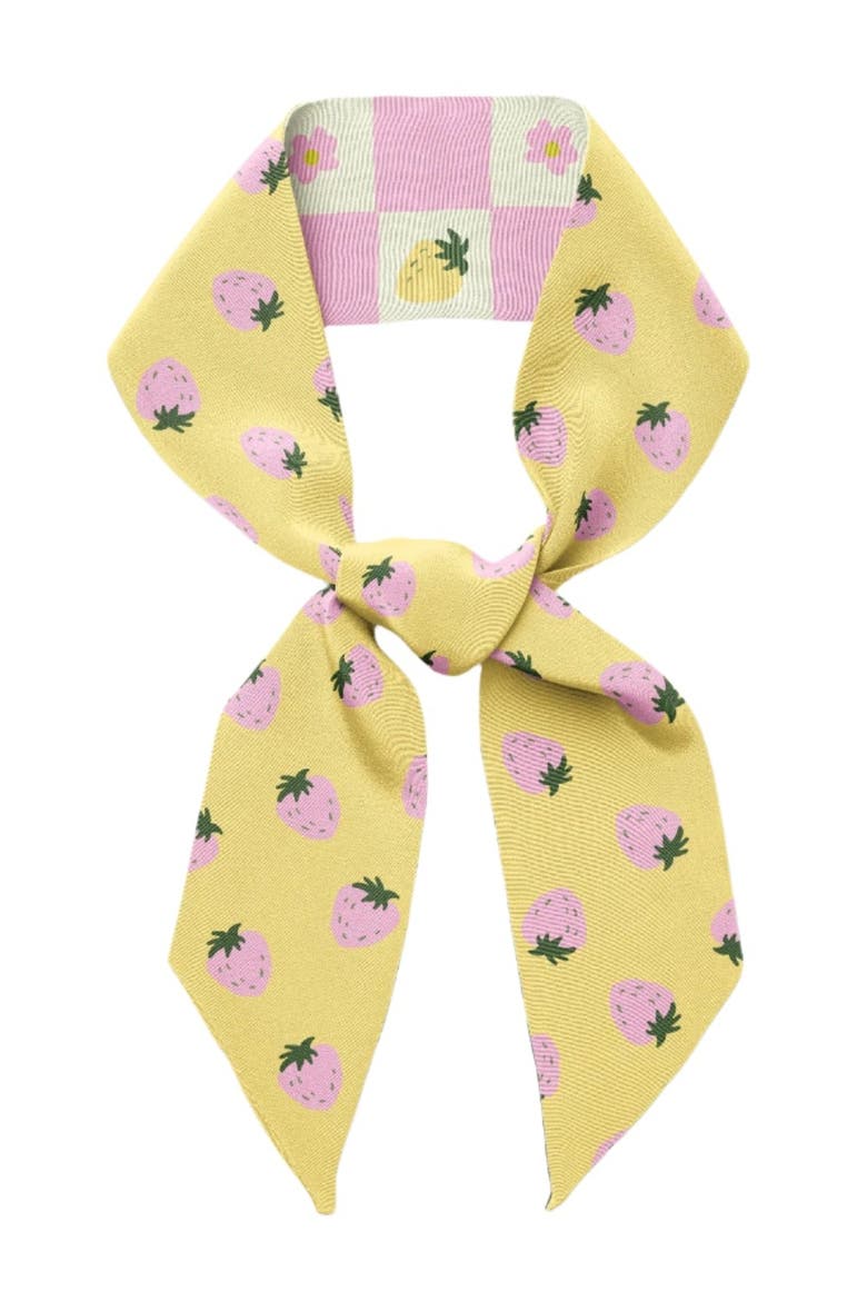 Strawberry Checkers Twilly Ribbon Scarf, Alternate, color, Pink