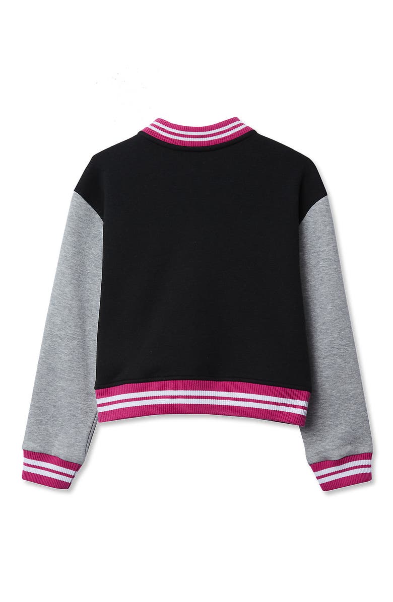 Lands' End Girls Varsity Bomber Jacket, Alternate, color, Bow/Black/Gray Heather