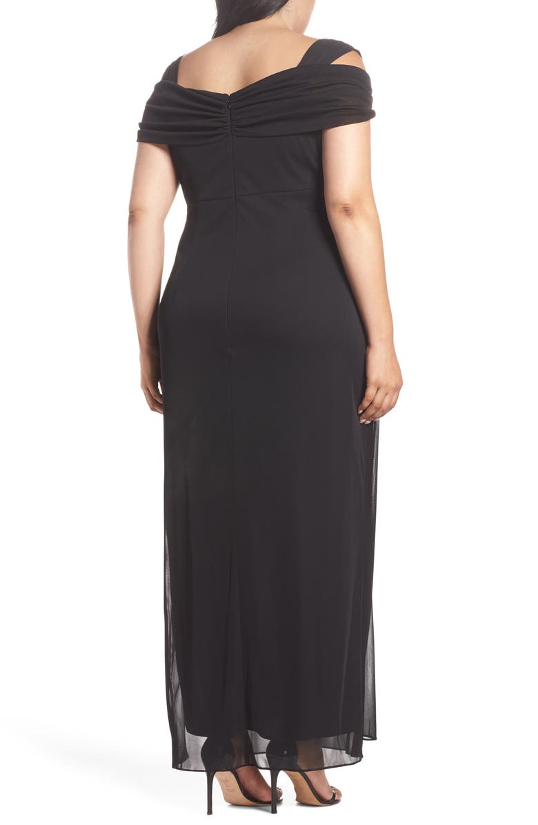 Alex Evenings Cold Shoulder Ruffle Gown, Alternate, color, Black