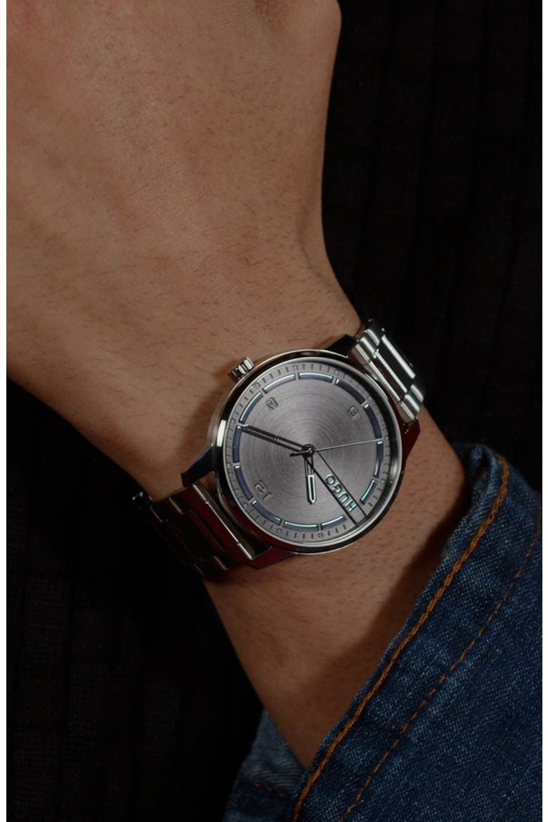 Stamp Bracelet Watch, 42mm, Alternate, color, BLACK