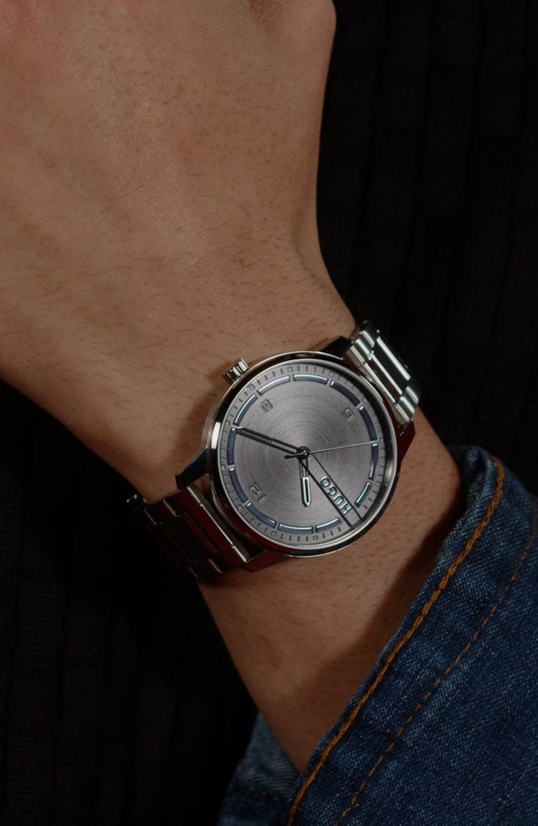 HUGO Stamp Bracelet Watch, 42mm, Alternate, color, Black