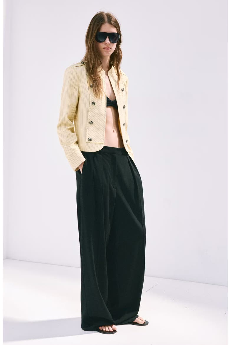 Pinstripe Button Front Jacket, Alternate, color, PASTEL YELLOW
