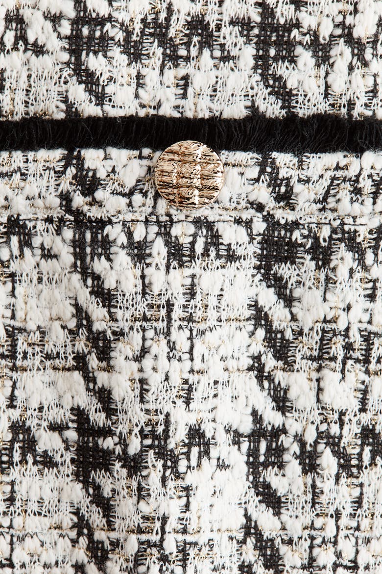 Fringed Bouclé-knit Dress, Alternate, color, Cream/black plaid
