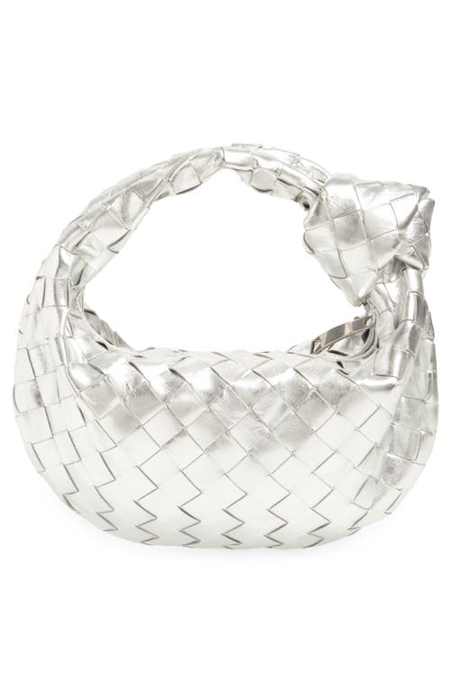 Bottega Veneta Mini Jodie Intrecciato Metallic Leather Top Handle Bag In 8101 Silverilver