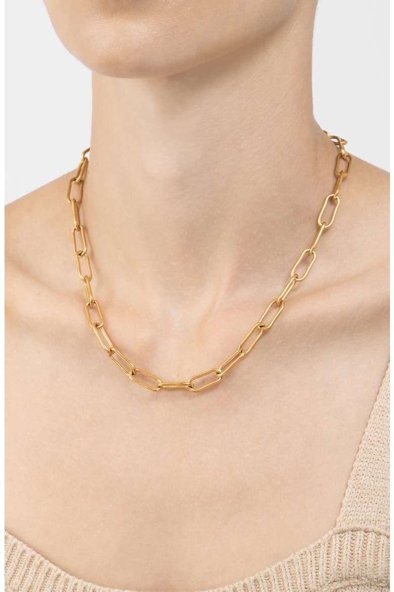 14K Gold Plated Water Resistant Paper Clip Chain Necklace, Alternate, color, YELLOW