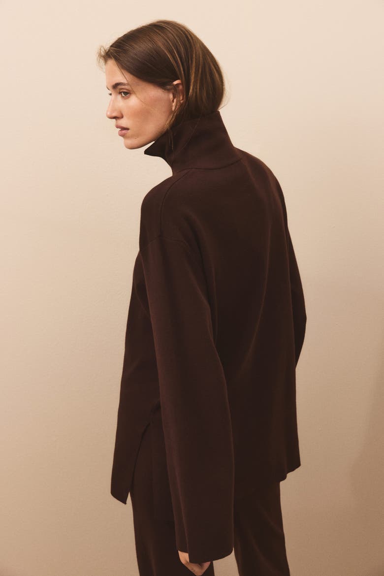 Fine-Knit Half-Zip Sweater, Alternate, color, Dark brown