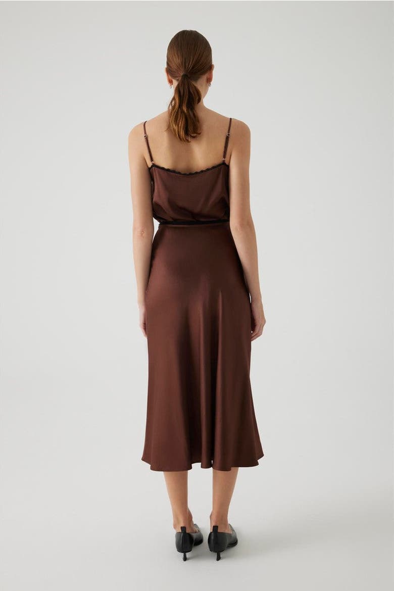 Satin Midi Skirt, Alternate, color, BROWN