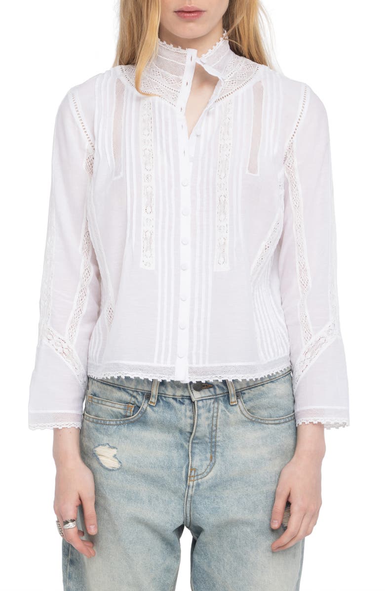 Zadig & Voltaire Tano Tomboy Lace Crop Shirt, Main, color, 