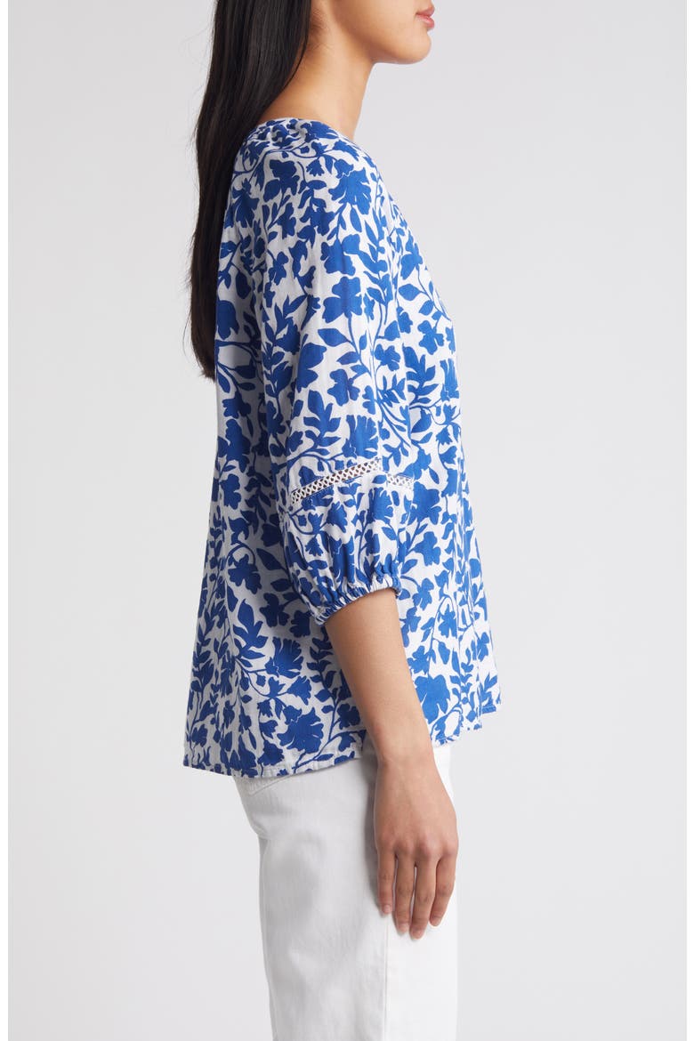 Cotton Gauze Top, Alternate, color, WHITE- BLUE KINDRED FLOWER