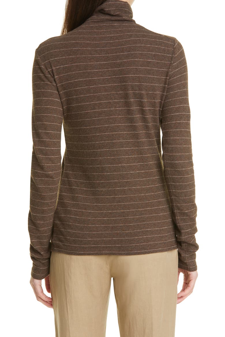 Hazy Chalk Stripe Turtleneck Top, Alternate, color, DARK WALNUT/ HEATHER GRANITE