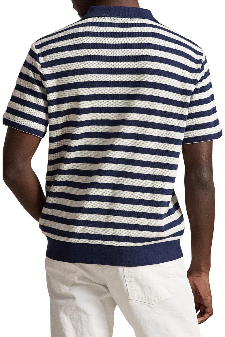 Stripe Pointelle Rib Johnny Collar Polo, Alternate, color, NEWPORT NAVY/ ANDOVER CREAM
