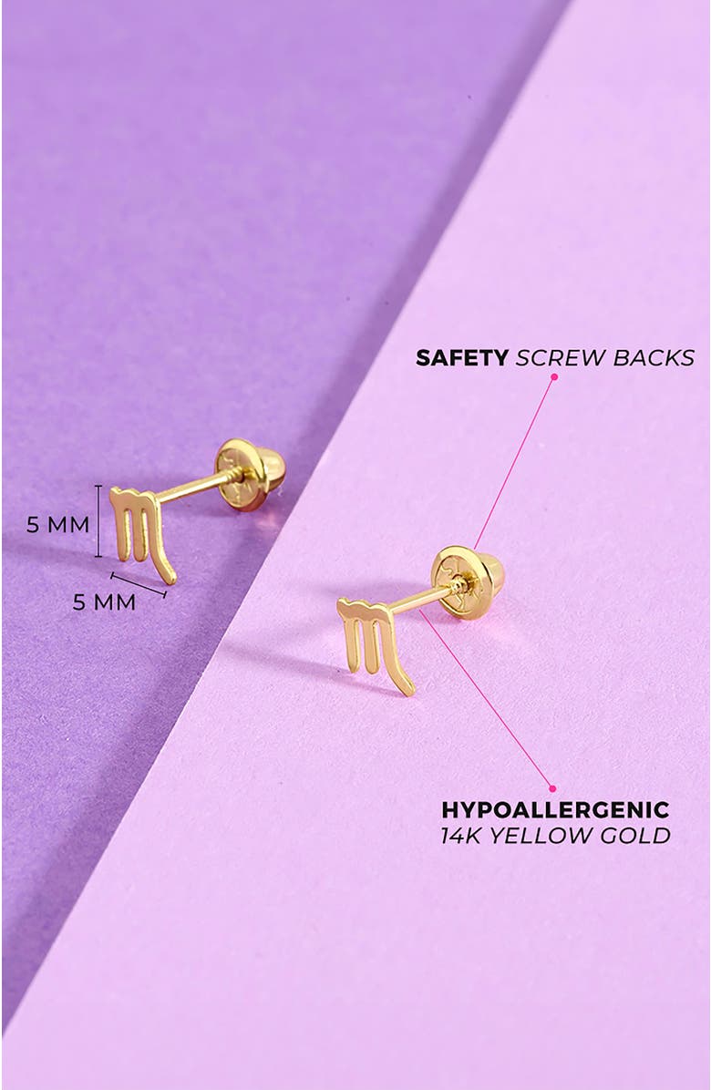 In Season Jewelry 14k Dainty Zodiac Sign Earrings, Alternate, color, Gold Virgo