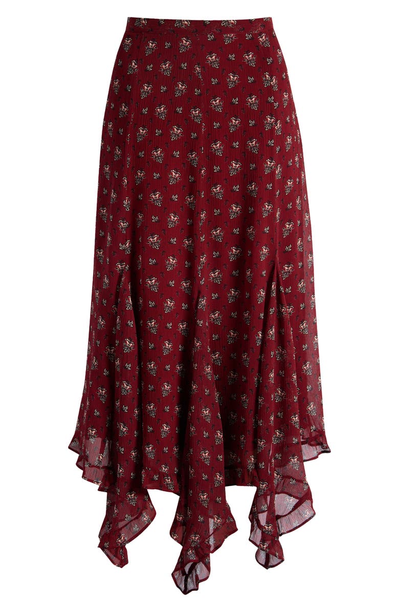 PAIGE Rotelle Floral Handkerchief Hem Silk Chiffon Skirt, Alternate, color, Oxblood Multi