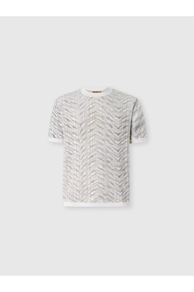 Openwork Cotton And Viscose Knit T-shirt, Main, color, White & Beige