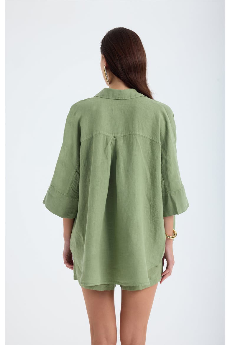 Iyan 100% Linen Oversized Button-Up Shirt, Alternate, color, Green