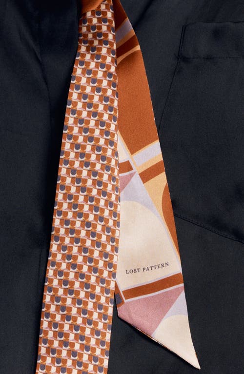 Lost Pattern Modular Skinny Silk Scarf In Orange