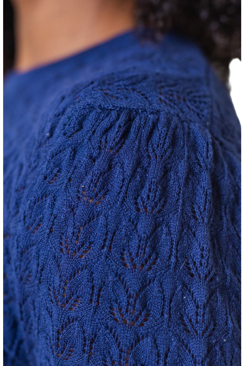 Women's Organic Pointelle Sweater, Alternate, color, Navy Leaf Pointelle