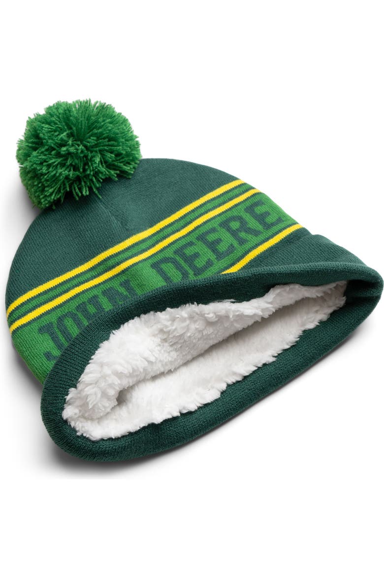 Fleece Lined Beanie Hat, Alternate, color, Hunter Green Yellow