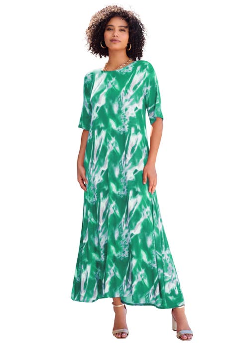 Plus Size Stretch Knit High Low Short Sleeve Maxi Dress