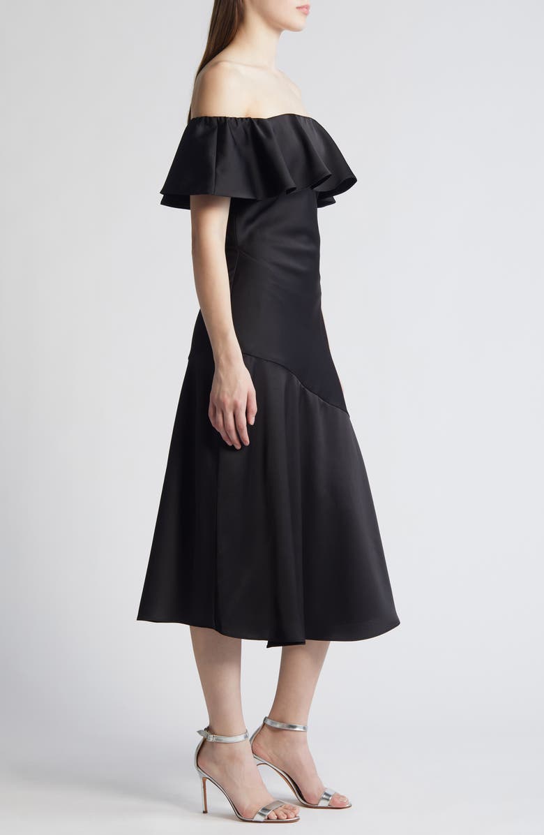 Sam Edelman Off the Shoulder A-Line Satin Midi, Alternate, color, Black