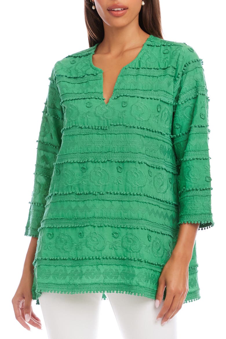 Embroidered Cotton Tunic Top, Main, color, GREEN
