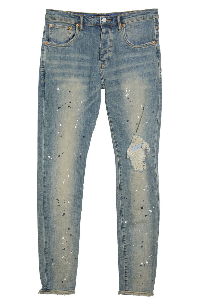 PURPLE BRAND Slim Stretch Ripped Jeans, Alternate, color, Mid Indigo Destroy Paint
