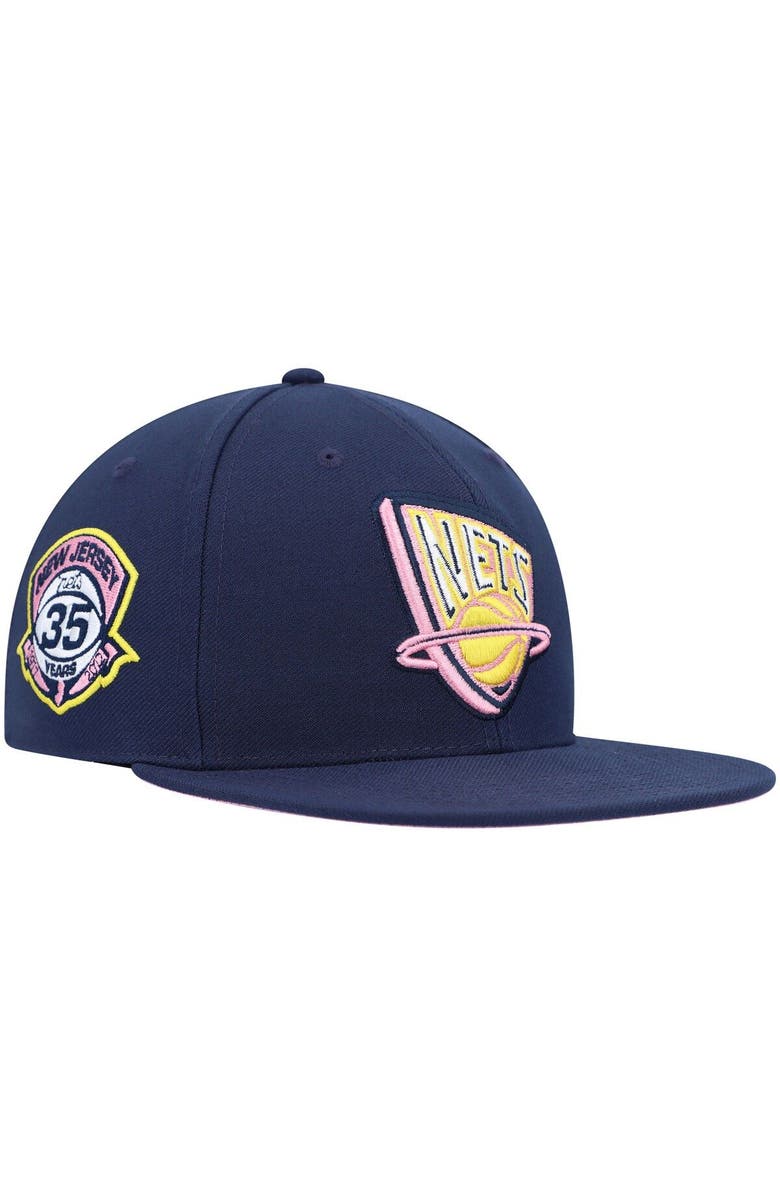 Mitchell & Ness Men's Mitchell & Ness Navy New Jersey Nets 35 Years Burnt Sunrise Fitted Hat, Main, color, Navy