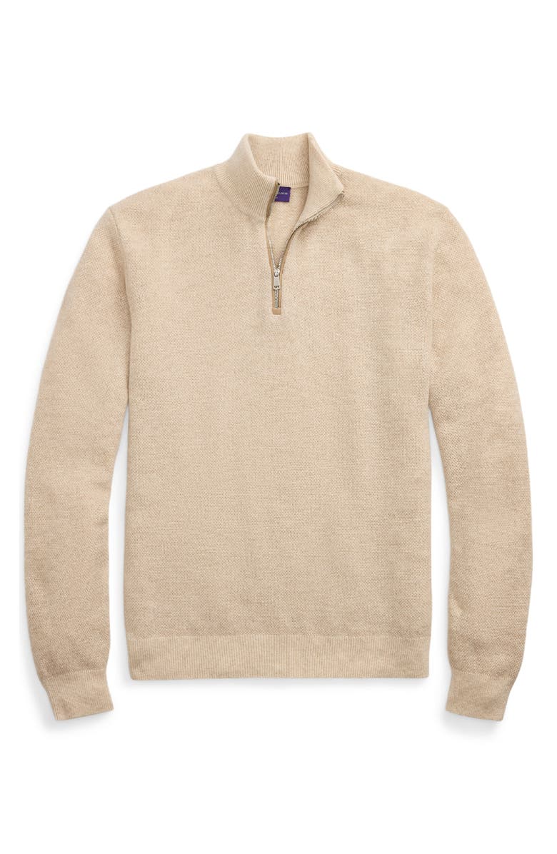 Ralph Lauren Purple Label Bird's Eye Cashmere Half Zip Sweater, Alternate, color, Summer Sand Multi