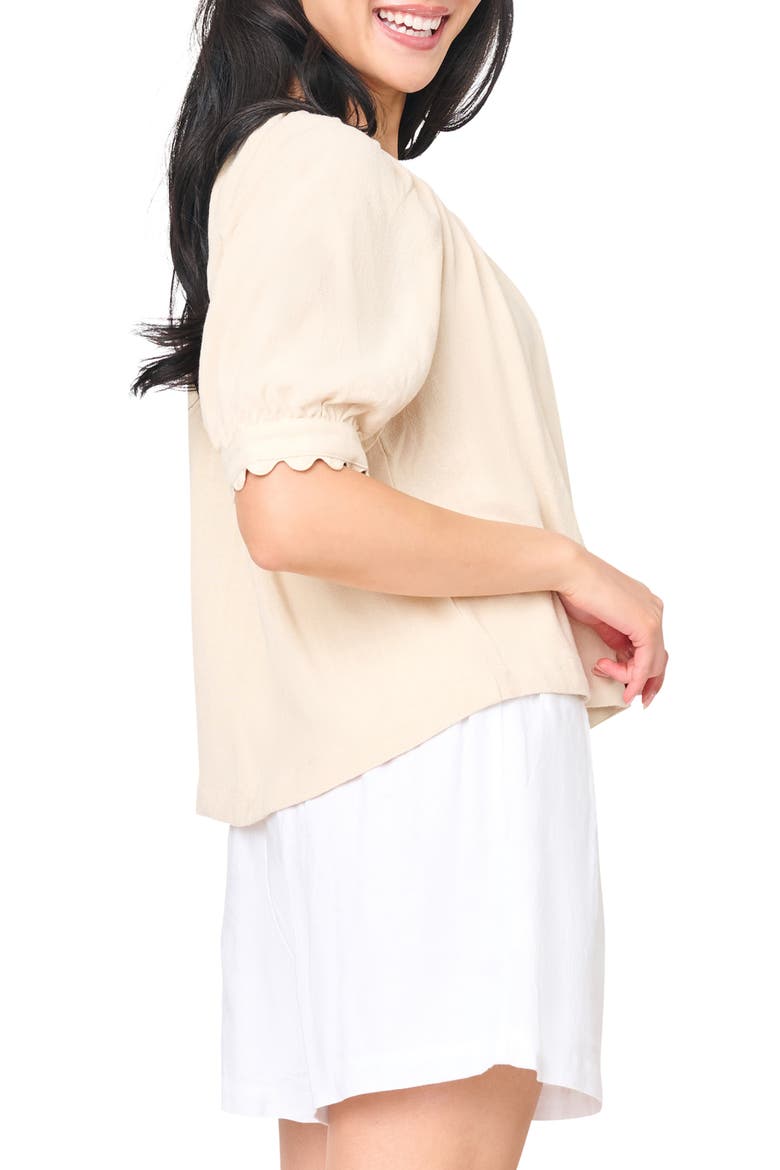 Lily Scallop Sleeve Button-Up Top, Alternate, color, NATURAL