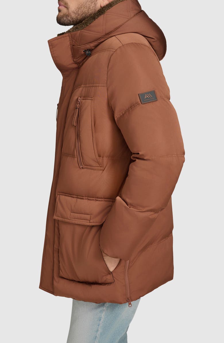 Andrew Marc Essential Water Resistant Faux Shearling Lined Down & Feather Insulated Puffer Parka, Alternate, color, Copper