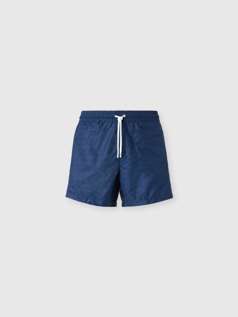 Mid-length Swim Shorts With Tone-on-tone Zigzag Print