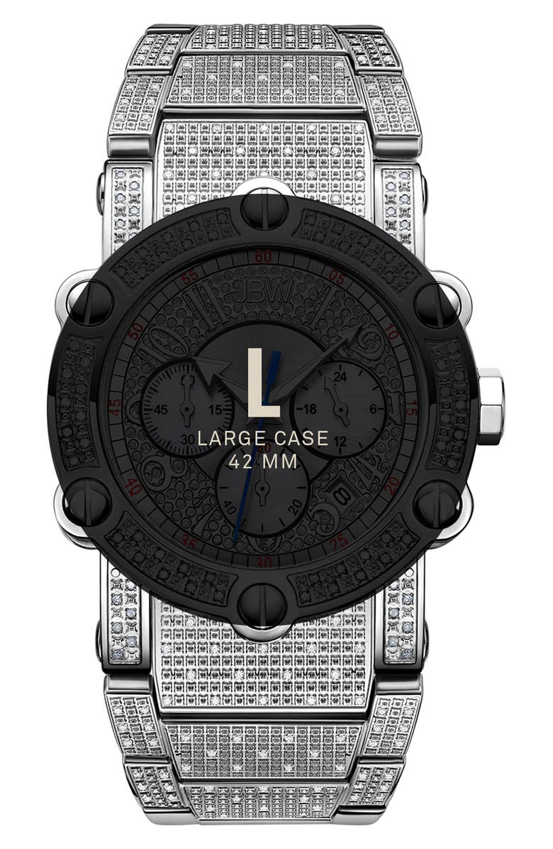 JBW The Phantom Diamond Encrusted Bracelet Watch, 42mm - 2.00 ctw, Alternate, color, Silver