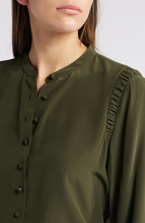 Frame Band Collar Silk Button-up Shirt In Green