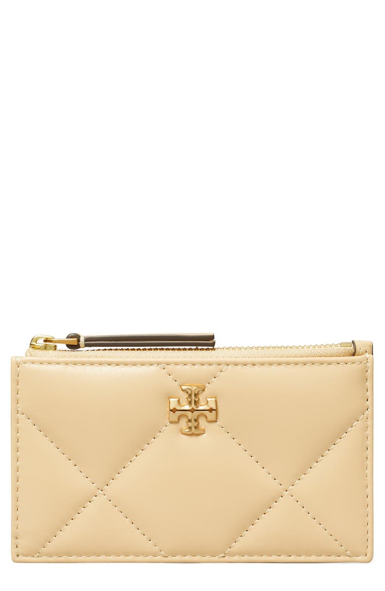 Tory Burch Kira Diamond Quilted Leather Zip Card Case, Main, color, Vanilla Soft Serve