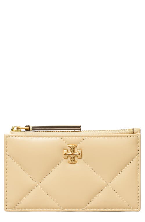 Tory Burch Kira Diamond Quilted Leather Zip Card Case In Vanilla Soft Serve