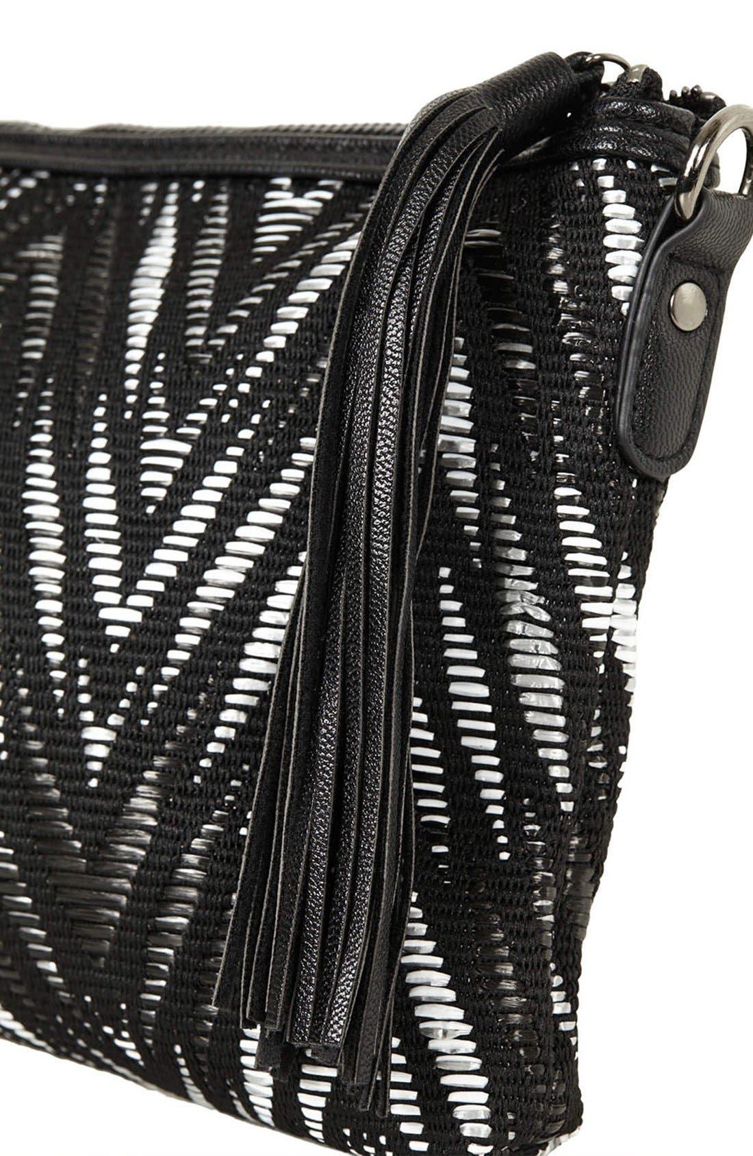 Tasseled Straw Clutch, Alternate, color, BLACK