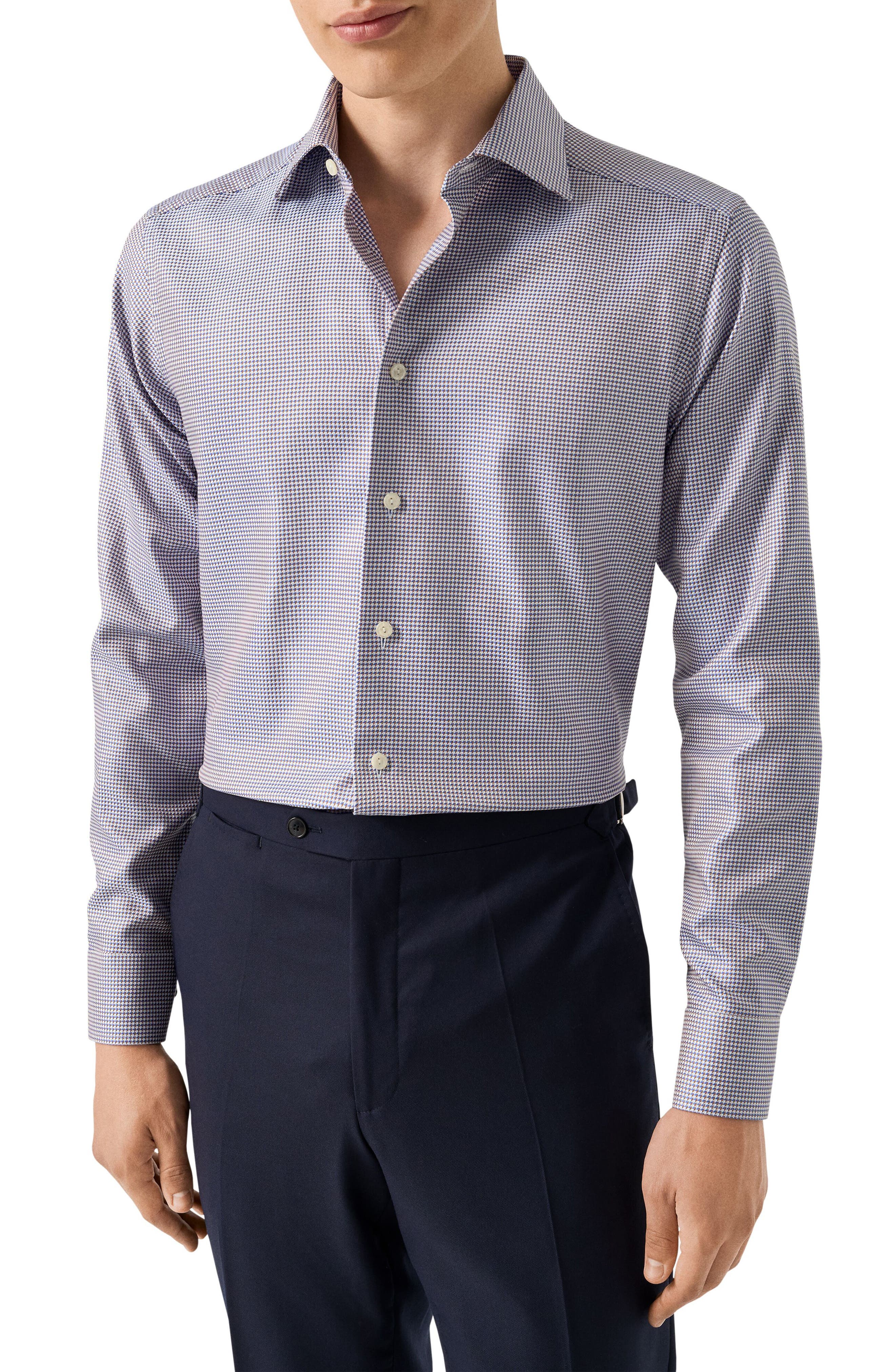 Eton Contemporary Fit Houndstooth Cotton Dobby Dress Shirt