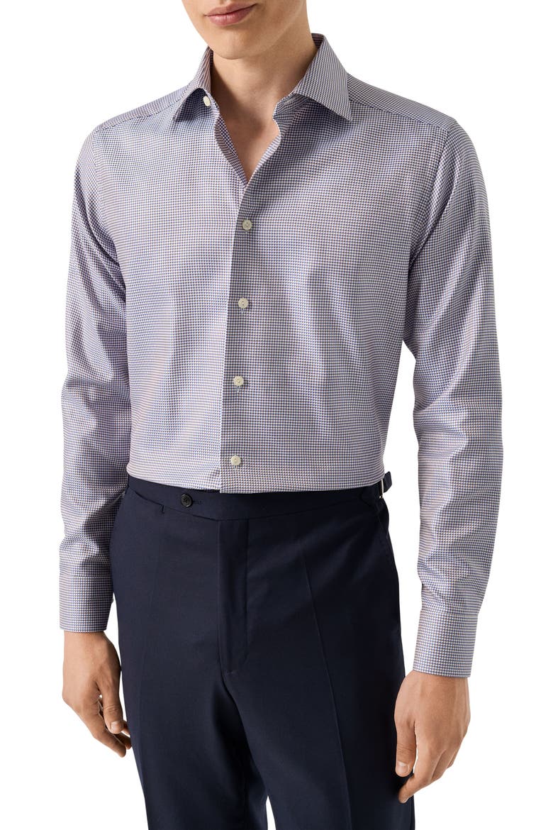 Contemporary Fit Houndstooth Cotton Dobby Dress Shirt, Main, color, BLUE/ DARK ORANGE/ WHITE