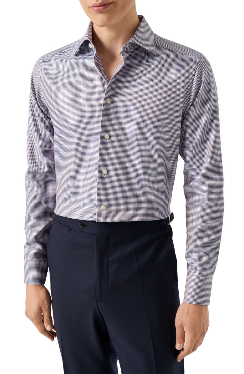 Eton Contemporary Fit Houndstooth Cotton Dobby Dress Shirt, Main, color, Blue/ Dark Orange/ White