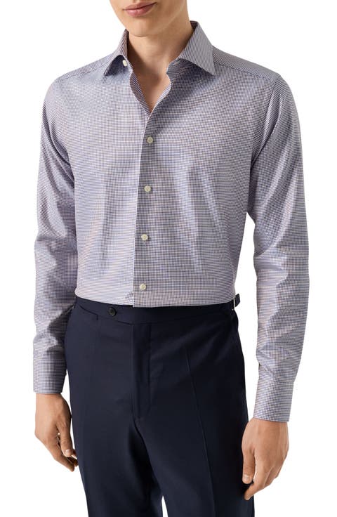 Contemporary Fit Houndstooth Cotton Dobby Dress Shirt