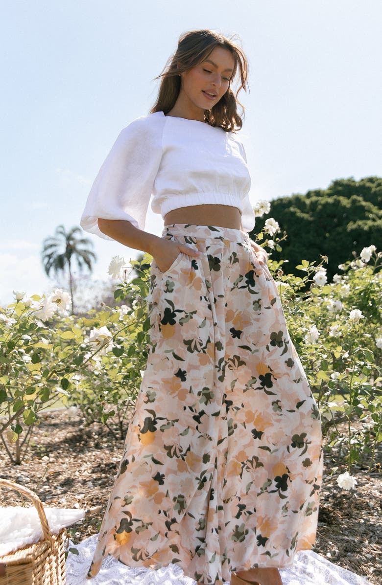 Petal & Pup Lessie High Waist Floral Wide Leg Pants, Alternate, color, Blush